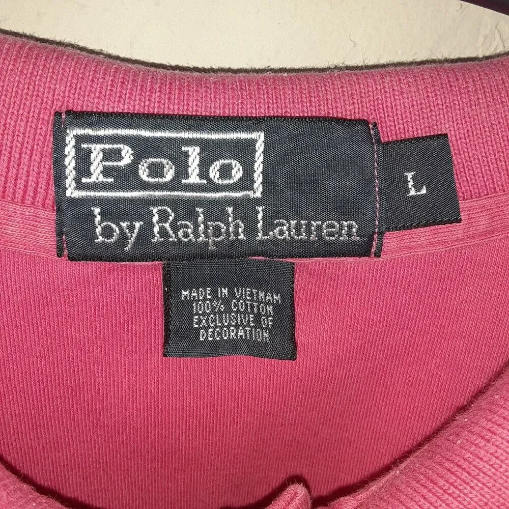 Polo Ralph Lauren Adult Mens L Large Pink Short Sleeve Shirt Orange Pony